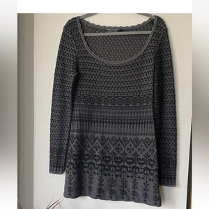 Peruvian Connection Long Sleeve Gray Black Mini Sweater Dress M 100% Pima Cotton